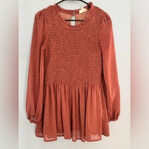 Mello Day Smocked Dress Tunic Size Small Ruffles Metallic Threading